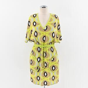 PLENTY by TRACY REESE Dress Size S Silk VNeck Tie Waist Geometric Print Mini Y2k